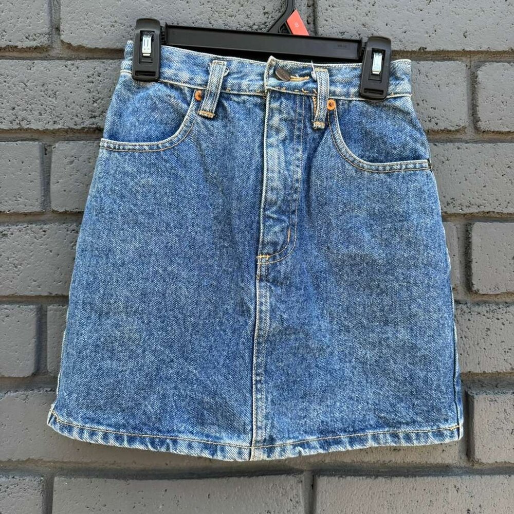 Vintage 80s Rigid Stiff Denim Skirt Short Jeans Girls 4-5 years Cottage Prairie
